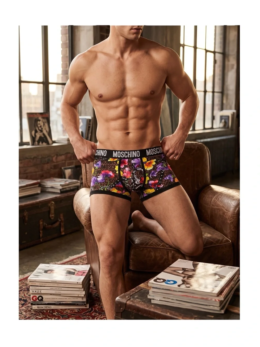Moschino ☻︎ Slip Floral Print Logo ☻︎ Men’s Low Rise Boxer Briefs ☻︎ Black ☻︎ S